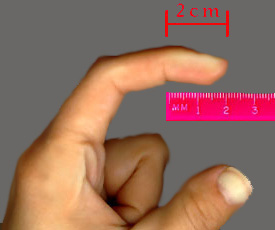 A finger with a ruler